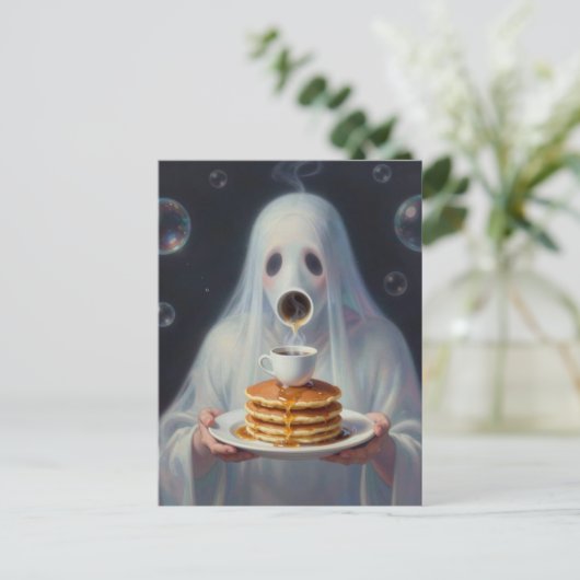 Surreal Breakfast pancakes ghost with coffee  Briefkaart (Staand voorkant)