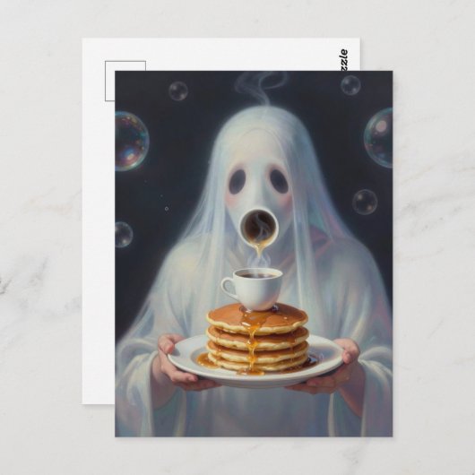 Surreal Breakfast pancakes ghost with coffee  Briefkaart (Voorkant / Achterkant)