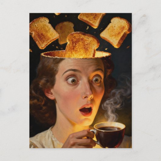 Surreal Breakfast Toast and Coffee Woman  Briefkaart (Voorkant)