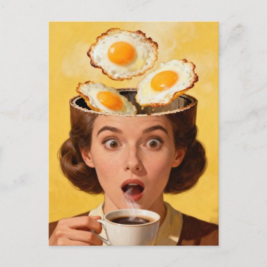 Surreal Breakfast Toast and Coffee Woman Yellow  Briefkaart (Voorkant)