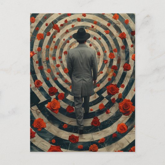 Surreal Business Man Red Roses Tunnel Collage Briefkaart (Voorkant)