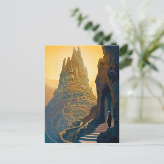 Surreal Castle op Mountain Landscape Fantasy Art Briefkaart (Staand voorkant)