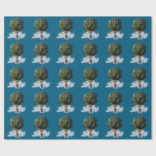 Surreal Cat Hot Air Balloon with Cactus & Rainbow Cadeaupapier (Vlak)