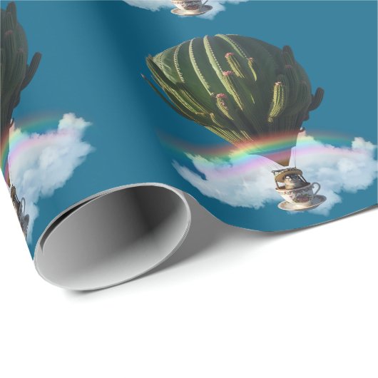 Surreal Cat Hot Air Balloon with Cactus & Rainbow Cadeaupapier (Rol Hoek)