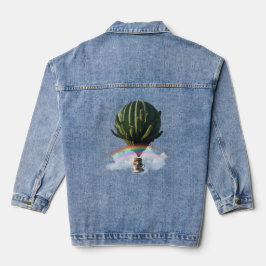 Surreal Cat Hot Air Balloon with Cactus & Rainbow Denim Jacket