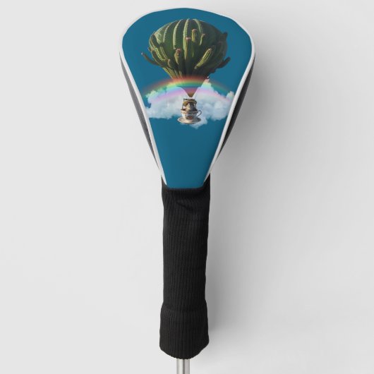 Surreal Cat Hot Air Balloon with Cactus & Rainbow Golfheadcover (Voorkant)