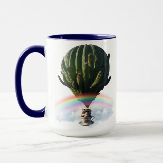 Surreal Cat Hot Air Balloon with Cactus & Rainbow Mok (Links)