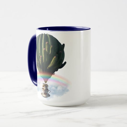 Surreal Cat Hot Air Balloon with Cactus & Rainbow Mok (Voorkant links)