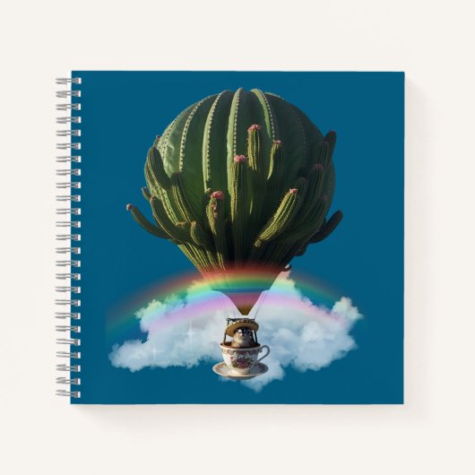 Surreal Cat Hot Air Balloon with Cactus & Rainbow Notitieboek (Voorkant)