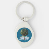 Surreal Cat Hot Air Balloon with Cactus & Rainbow Sleutelhanger (Voorkant)