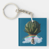 Surreal Cat Hot Air Balloon with Cactus & Rainbow Sleutelhanger (voorkant)