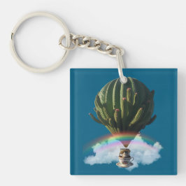 Surreal Cat Hot Air Balloon with Cactus & Rainbow Sleutelhanger