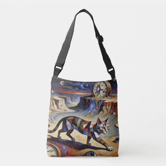 Surreal Cat Melting Clocks Dali Picasso Inspired Crossbody Tas (Voorkant)