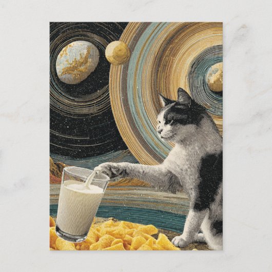 Surreal Cat With Milk in Space Briefkaart (Voorkant)