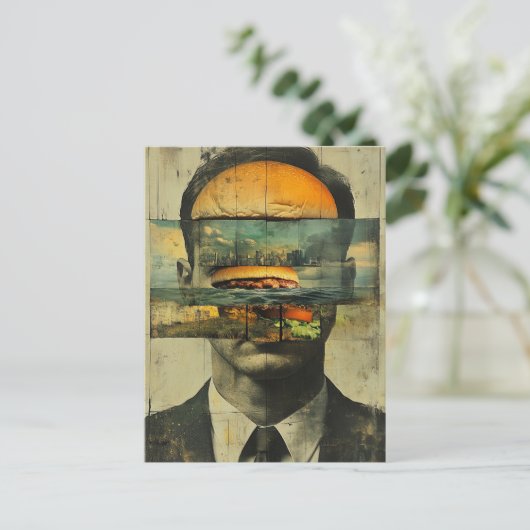 Surreal Cheeseburger Persoon Stad Water Abstract Briefkaart (Staand voorkant)