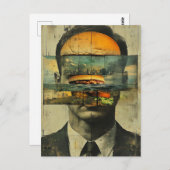 Surreal Cheeseburger Persoon Stad Water Abstract Briefkaart