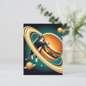 Surreal Cheeseburger Planet Cat Briefkaart (Staand voorkant)