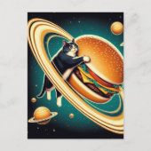 Surreal Cheeseburger Planet Cat Briefkaart (Voorkant)