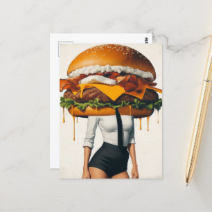 Surreal Cheeseburger Woman Briefkaart
