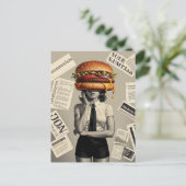 Surreal Cheeseburger Woman Collage Nieuws Briefkaart (Staand voorkant)