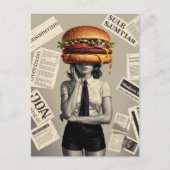 Surreal Cheeseburger Woman Collage Nieuws Briefkaart (Voorkant)