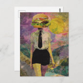 Surreal Cheeseburger Woman Mixed Media Briefkaart (Voorkant / Achterkant)