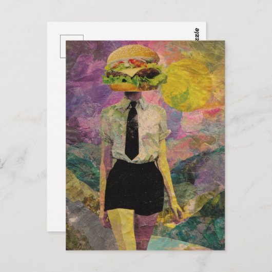 Surreal Cheeseburger Woman Mixed Media Briefkaart (Voorkant / Achterkant)