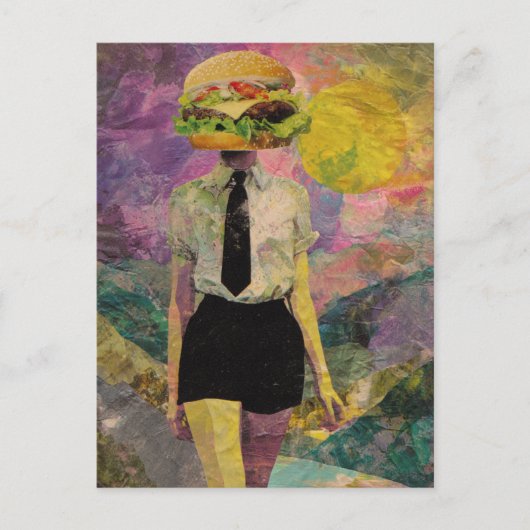 Surreal Cheeseburger Woman Mixed Media Briefkaart (Voorkant)