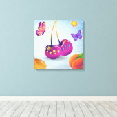 Surreal Cherry & Butterfly Stretched Canvas Afdruk (Insitu (Houten vloer))
