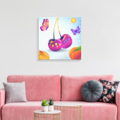 Surreal Cherry & Butterfly Stretched Canvas Afdruk (Insitu (Woonkamer))