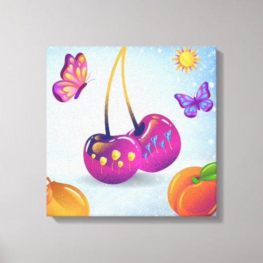 Surreal Cherry & Butterfly Stretched Canvas Afdruk (Voorkant)