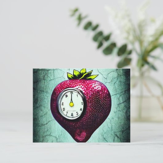 Surreal Clock Strawberry Briefkaart (Staand voorkant)