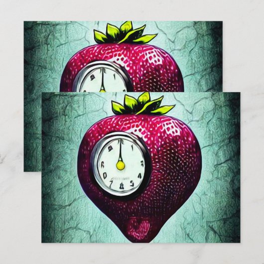 Surreal Clock Strawberry Briefkaart (Voorkant / Achterkant)