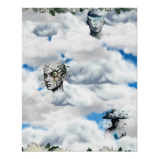 Surreal Cloud Portrait with Cracked, Serene and Perfect Poster (Voorkant)