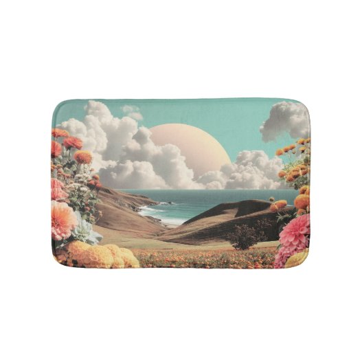 Surreal Coastal Landscape With Flowers And Clouds Badmat (Voorkant)