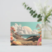 Surreal Coastal Landscape With Flowers And Clouds Briefkaart (Staand voorkant)