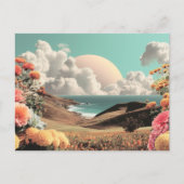Surreal Coastal Landscape With Flowers And Clouds Briefkaart (Voorkant)