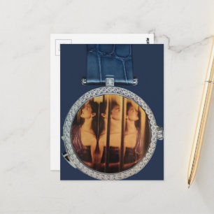 Surreal collage vrouw in een blauwe horloge  briefkaart