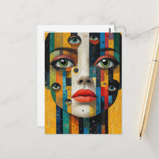 Surreal Colorful Face With Lots of Eyes Briefkaart