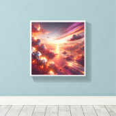 Surreal Cosmic Sunset - Dreamy Pink and Gold Cloud Canvas Afdruk (Insitu (Houten vloer))