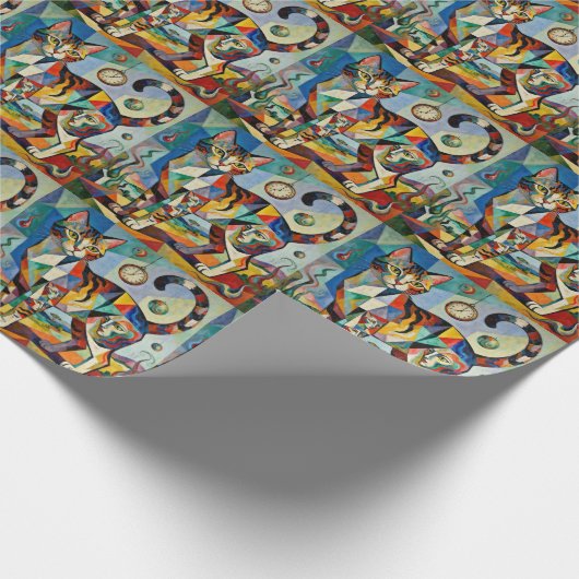 Surreal Cubist Style Cat Art Cadeaupapier (Hoek)