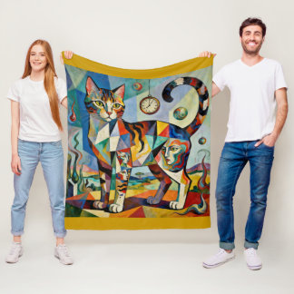 Surreal Cubist Style Cat Art Fleece Deken