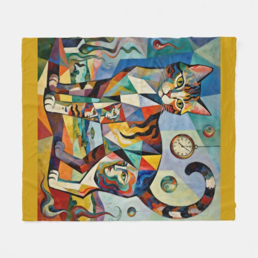 Surreal Cubist Style Cat Art Fleece Deken (Voorkant (Horizontaal))
