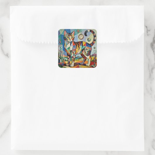 Surreal Cubist Style Cat Art Vierkante Sticker (Tas)
