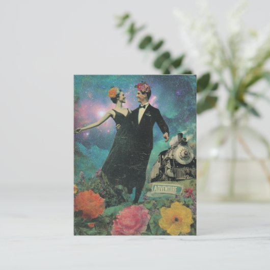 Surreal Dancing People Adventure Collage Train  Briefkaart (Staand voorkant)