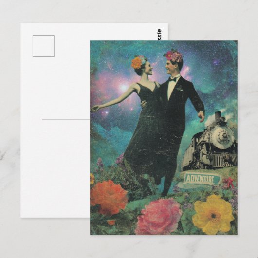 Surreal Dancing People Adventure Collage Train Briefkaart (Voorkant / Achterkant)