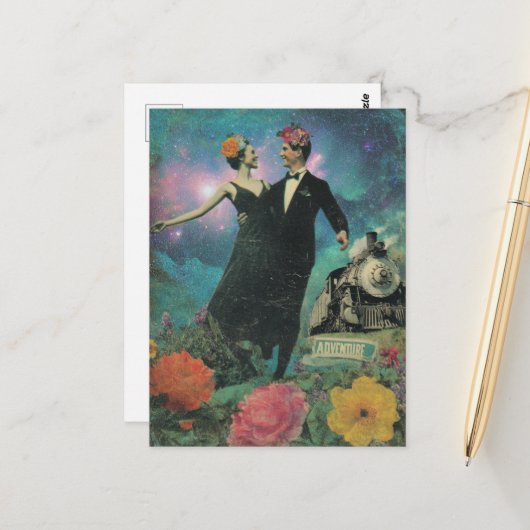 Surreal Dancing People Adventure Collage Train  Briefkaart (Voorkant / Achterkant in situ)