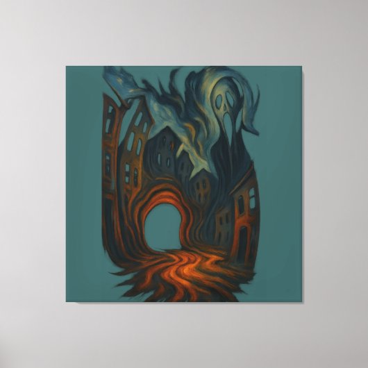 Surreal Dark Cityscape Art Ghostly Figure Painting Canvas Afdruk (Voorkant)