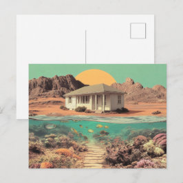 Surreal Desert House with Underwater Reef Briefkaart