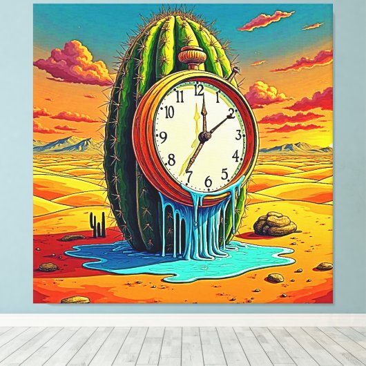 Surreal Desert Klok Kunst Canvas Afdruk (Insitu (Houten vloer))